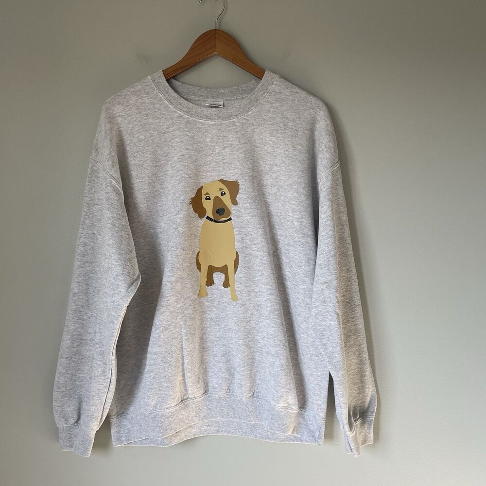 Love Pup Prints Dog Printed Crewneck Sweatshirt Heather Gray Dog Lover Size L